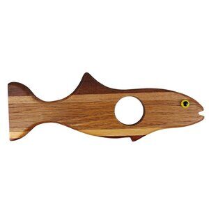 Handmade Wooden Fish Wine Bottle Holder Nautical Bar Decor Artist Signed